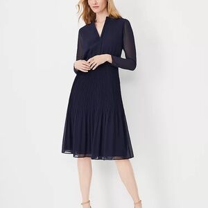Ann Taylor Navy Pleated Dress